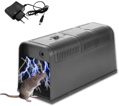 Trampa eléctrica para ratas, trampa eléctrica para ratones, extra grande 5000V trampa eléctrica para ratones, trampa electrónica para ratas con adaptador, trampa profesional para ratones adecuada para