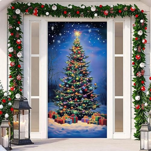 Weihnachten Tür Abdeckung Dekoration Weihnachtsmann Weihnachtsbaum Hintergrund Tür Hängen Weihnachten Deko Weihnachtsdeko Tür Aussen Weihnachtsdeko Banner für Outdoor Haus Hof Deko (F, 200x90cm)