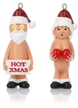 Nordstern Nackter Weihnachtsmann 2er Set - Lustige Weihnachtsdeko, Weihnachtsbaum, Christbaumschmuck Anhänger - Baumschmuck Nikolaus Figuren 5,5 cm