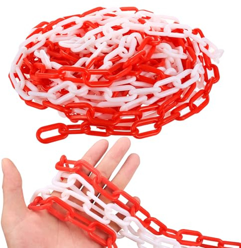 Absperrkette Rot Weiß Kunststoff, 11 m x 6mm Absperrkette Kunststoffkette Absperrung, Kunststoffkette zum Absperren von Flächen für Parkplätze, Restaurants, Ausstellungen, Parks