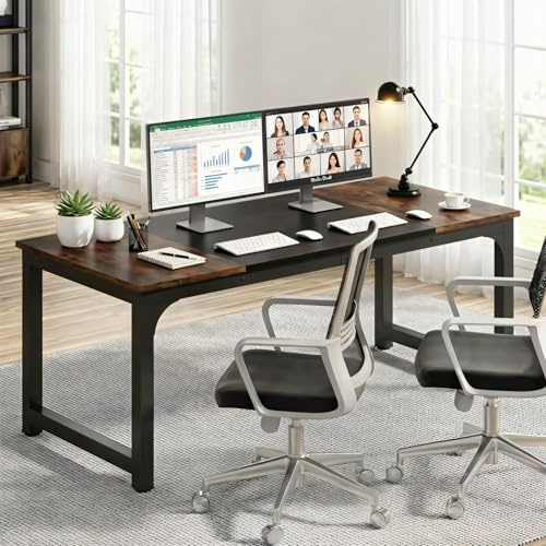 Tribesigns Modern Computer Desk, 70.8 x 31.5 inch Large Office Desk Computer Table Study Writing Desk Workstation for Home Office, Black Metal Frame