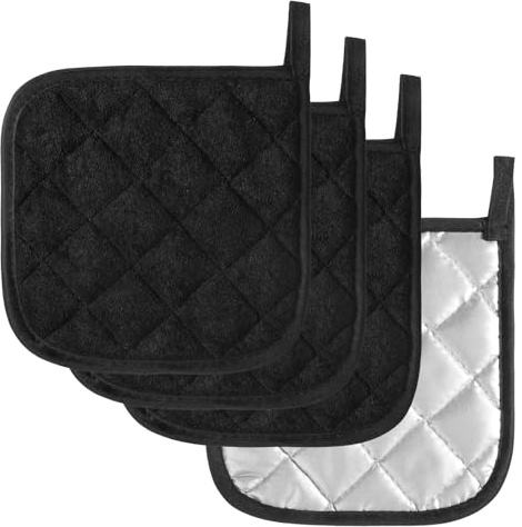4 Pcs Heat Resistant Pot Holders for Kitchen, 6.7 inch Thick Oven Cloth Pot Holders with Hanging Loop, Heat Holder Hot Pads for Kitchen, Oven Baking Cooking Microwave