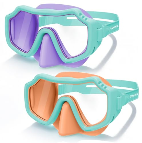 Vvinca 2 Pack Kids Swim Goggles with Nose Cover for Boys Girls 3-15, Anti Fog Diving Mask with Shatterproof Safety Lens for Toddler, Waterproof Swimming Goggles Value Set for Beach & Pool Beach