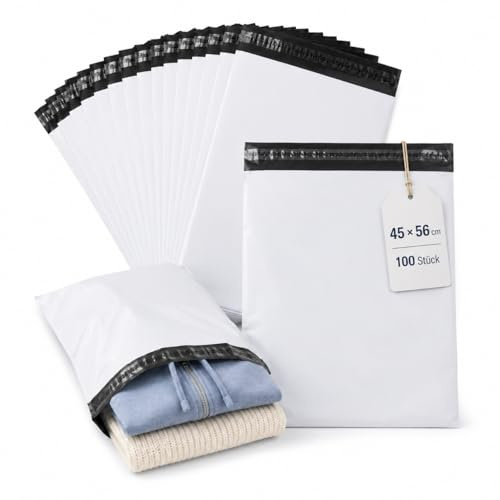 Versandtaschen 45×56 cm, 100 Stück –Versandtüten, Große Versandbeutel, Reißfest & Blickdicht, Für Jacken & Textilien
