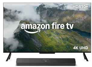 Amazon Ember Serie 4 da 55 con Fire TV, smart TV 4K Ultra HD con telecomando Alexa, processore veloce, Dolby Audio, modalità ambiente, TV in diretta gratuita + Fire TV Soundbar Plus di Amazon