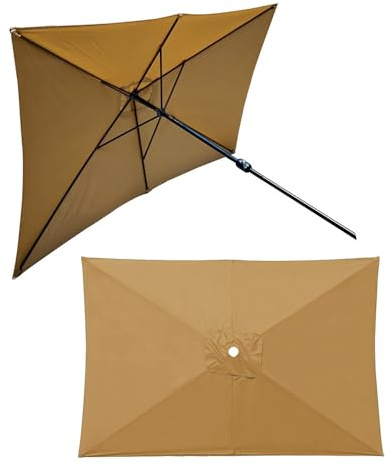 SMELEDFCFK Toile De Remplacement pour Parasol De Terrasse Toile De Rechange pour Parasol 300×200cm Rectangle Toile De Parasol 6 Baleines pour Jardin Table De Marché(Khaki)