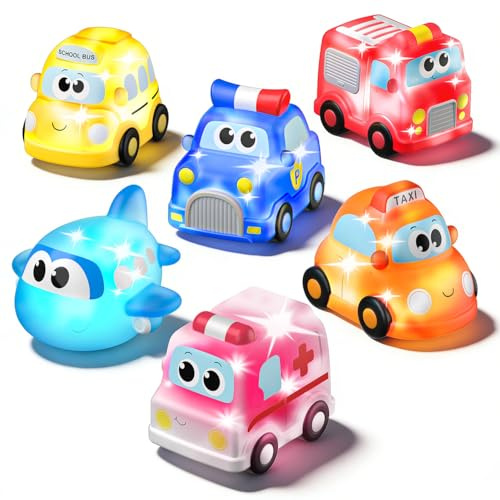 Car Light Up Bath Toys for 1 2 Year Old Boy Gift, Baby Toddler Bathtub Toy | No Hole, Water Activated, Birthday Presents, Sensory Pool Toys for Kids Ages 1-3 - 6 Packs