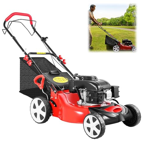 HUOMMGS 140CC 5PS Rasenmäher Benzin mit Antrieb | 4 Takt Motor | Schnittbreite 510mm | Höhenverstellung in 8 Stufen (25–80mm) | 60L Fangkorb | Benzin Rasenmäher Selbstfahrend Benzinrasenmäher