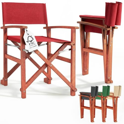 Casaria® Regiestuhl, wetterfest, FSC®-Zertifiziert, rot | Klappbar, Für Garten Balkon Terrasse und Wohnzimmer, Kissen, waschbarer Bezug, Sitzhöhe 45cm, Sitzfläche 46x47cm