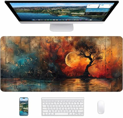 Red Gaming Mouse Pad, Tree Large Mouse Mat 900x400x3mm, Desk Pad with Stitched Edges, Keyboard Mat with Waterproof Non-Slip Rubber Base, Desk Accessories and PC Accessories, Gifts for Women 5-7191