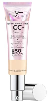 IT Cosmetics CC+ Cream Illumination (Light) - Radiant Full Coverage Foundation With SPF 50+, Color Corrector & Hydrating Anti-Aging Serum, Hydrolyzed Collagen + Peptides - 1.08 fl oz