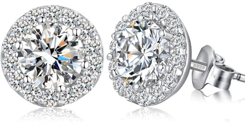 Pendientes Mujer,Pendiente Mujer Plata, Pendientes Diamantes,Pendiente Circonita Plata Oro Blanco Para Mujeres Niñas Halo Earrings