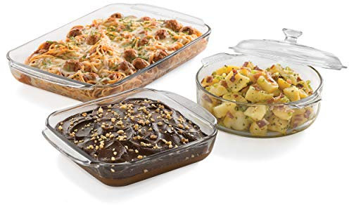 Libbey Baker's Basics 3-Piece Glass Casserole Baking Dish Set with 1 Cover