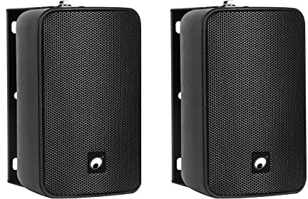 OMNITRONIC ODP-204 Installationslautsprecher 16 Ohm schwarz 2x | 2 wetterfeste 4-Wandlautsprecher mit Halterung und 40 W RMS