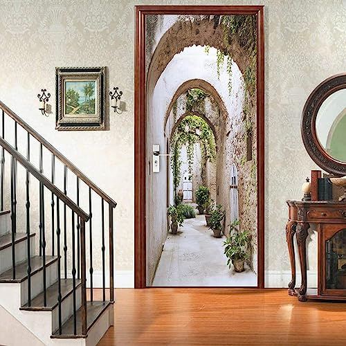 FLFK 3D Sentiero ad arco per il giardino Autoadesiva Adesivo per porta 77x200cm(Set di 2 fogli)-Murale Foto Adesivo da parete decalcomania Salotto Camera da letto arredamento
