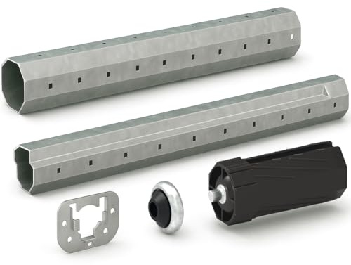 markiso I Rolladenwelle SW60 Rollladenwelle Stahlwelle mit Teleskopwelle Welle für Rolladen - inkl. Wellenkapsel & Lager Komplett SET 210-240 cm frei einstellbar KEIN ZUSCHNEIDEN MEHR NOTWENDIG