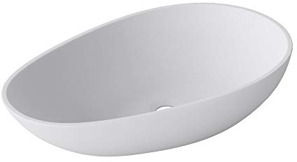 Mai & Mai Bathroom Oval Matt White Countertop Wash Basin | Cast Stone Resin Sink | Solid Surface Design | WDH: 60x36x14cm Col809