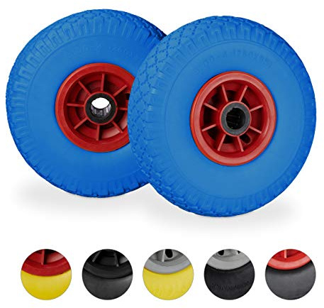 Relaxdays 4 x Sackkarrenrad im Set, pannensichere 3.00-4 Vollgummireifen, 25mm Achse, bis 80 kg, 260x85 mm, blau-rot