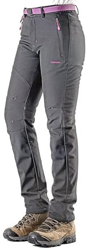 Tofern Waterproof Trousers for Women Fleece Lined Softshell Pants Breathable Snow Pants for Ladies Thermal Windproof Trousers for Hiking Walking Skiing Climbing Camping Cycling Outdoor Sports Grey