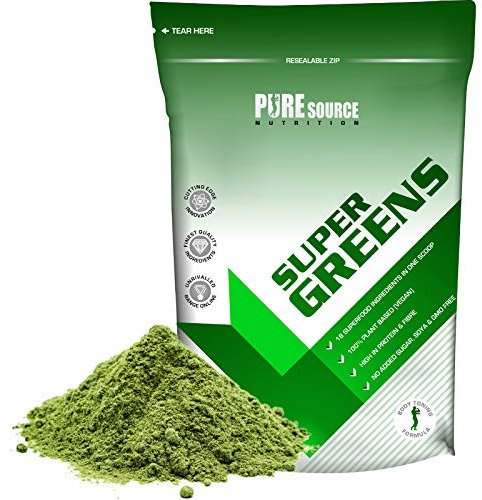 Pure Source Nutrition Vegan Super Greens Powder 18 Superfoods Supergreens Blend with Green Tea, Maca, Inulin, Wheat Grass, Alfalfa, Barley Grass, Moringa, Spirulina, Hemp Seed Powder (1kg / 1000g)