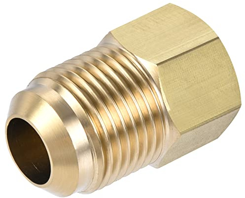 sourcing map Accesorio de tubería de latón, rosca hembra 1/2 SAE Flare macho 1/4 SAE, conector adaptador de tubería, para refrigeración de aire acondicionado