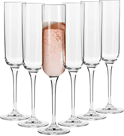 KROSNO Bicchieri Calice Flute Champagne Spumante Vetro | Set di 6 | 170 ML | Collezione Glamour | Perfetto per casa, ristoranti e Feste | Adatto alla Lavastoviglie