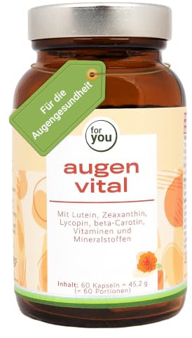 for you augen vital - abgestimmter Augengesundheit-Komplex mit natürlichem Lutein & Zeaxanthin von FloraGLO® - anerkannter Markenrohstoff + Lycopin, beta-Carotin, Vitamine & Mineralstoffe