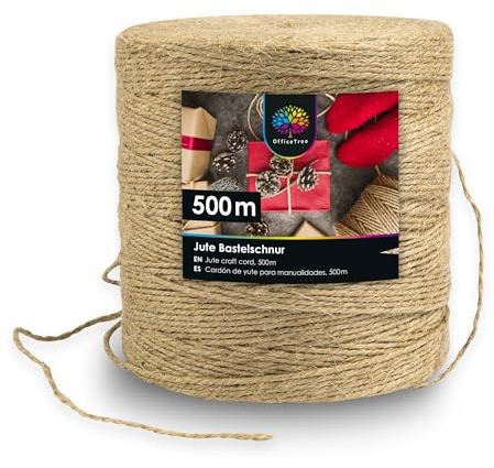 OfficeTree 500m Spago Juta 2mm - Filo Juta - Corda Naturale - Spago Corda Iuta - Spago per legare Pomodori - Spago per Pacchi Regalo - Filo di Juta - Spago per Decorazioni - Corda Spago Sottile