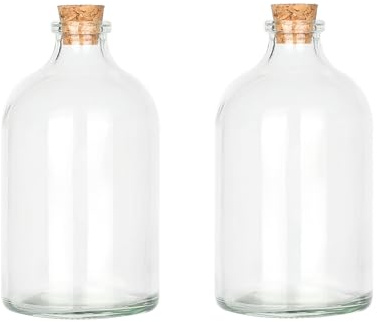 Magic Season Decorative Round Glass Bottles with Cork Stoppers (2 Pcs / 100 ml)