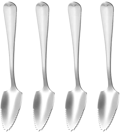 4 pcs cuillère à pamplemousse en acier inoxydable en dents de scie pamplemousse pastèque cuillère à dessert ensemble Pratique et habile