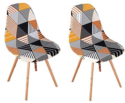 Highdi Fundas Sillas de Comedor Escandinava Pack de 2, Elásticas Redondas Jacquard Fundas para Sillas, Ajustables Extensible Funda de sillas Lavables Protectoras de Sillas