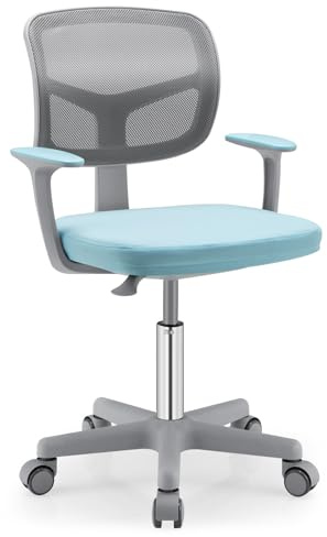 Giantex Kids Desk Chair, Ergonomic Adjustable Teen Task Chair w/Y-Shaped Lumbar Support, Armrest & Universal Wheels, Mesh Kid Office Chair for Sturdy, Kids Computer Chair for Boys & Girls 4-12, Blue