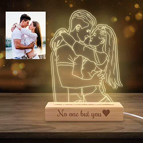 Personalised Photo Lamp Custom 3D Night Light with Picture Text Engraved, Customised Birthday Valentine's Day Anniversary Led Lights Gift for Girlfriend Mum Him Her