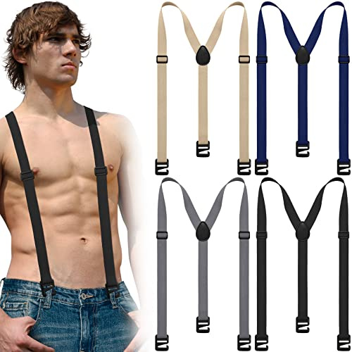 Janmercy 4 Pcs Hidden Suspenders for Men Hiking Suspenders Airport Friendly Adjustable Under Clothing Suspenders