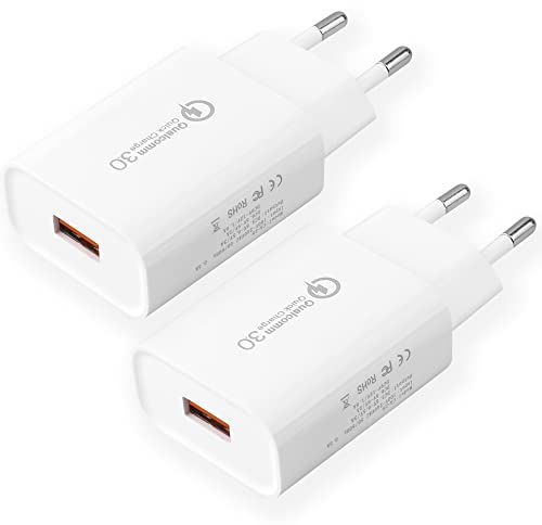 Cargador USB, Cargador Rápido 18W Quick Charge 3.0 Enchufe USB Compatible con Samsung Galaxy S6 S7 S8 S9 S10 S20 S21 S22 A13 A53, iPhone, iPad,Huawei, Cargador Rápido Original de Repuesto (2 Piezas)