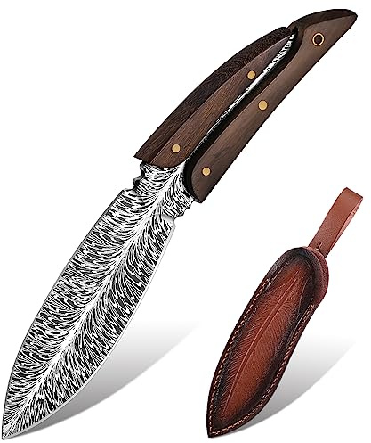 Japaknives Survival Messer - Gewellte Struktur, Feststehende Klinge | Full Tang, Handgenähte Holster, Camping, Trekking, Outdoor, Geschenke für Männer