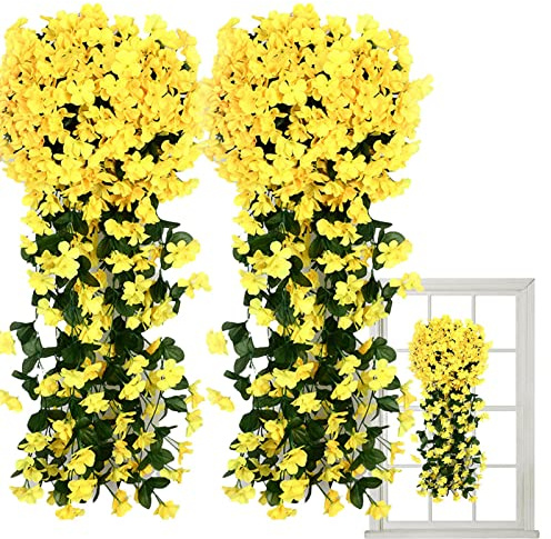 Voiakiu Glycine Artificielle Vigne Violet Ivy Fleurs, 2 Paquets Fleurs Artificielles Suspendues Plan-tes, Fleurs Artificielles pour Extérieur Maison Mariage Jardin/Cour Décoration Florale