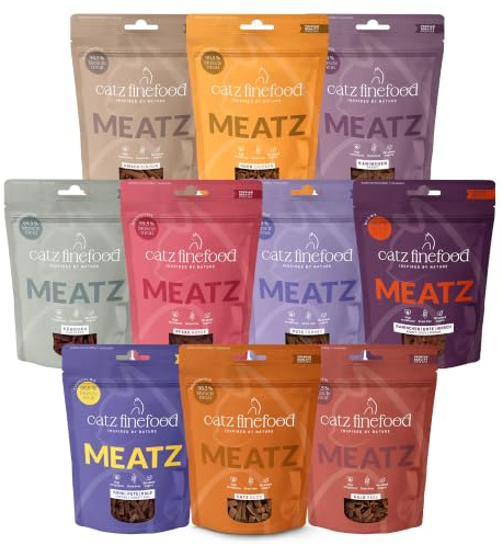 catz finefood MEATZ Mix Katzen Leckerlies - knusprige Fleischstreifen getreidefrei & ohne Zuckerzusätze - natürlich & aromatisch - Made IN Switzerland (10 x 45 g)