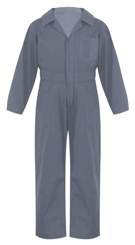 winying Kinder Jungen Arbeitsoverall Einteiliger Jumpsuit Langarm Hosenanzug Overall Einteiler Lose Freizeit Uniform Anzug Grau 158-164