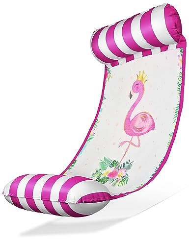 Balinco Vattenhängmatta, vattenmadrass, vattenmatta, simsäng, luftmadrass med armstöd, flytande liggmatta, relaxstol, vattenleksak barn och vuxna (flamingo rosa)