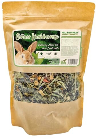 HEU-HEINRICH® - 250g - Grüner Knabbermix - Ergänzungsfutter für Kaninchen - entstaubt - ohne künstliche Zusätze - artgerechtes Futter