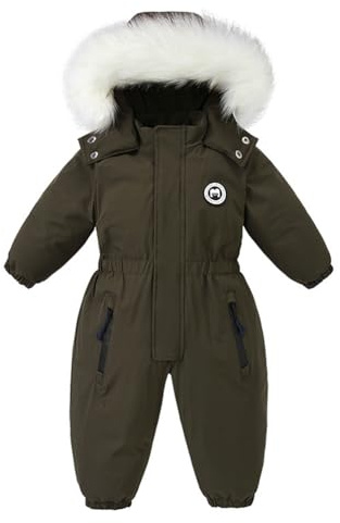 Acuryx Tuta da Neve da Bambino Inverno Tuta da Sci Pagliaccetto Fodera in Pile Ragazzo Ragazza con Cappuccio Neonato Cappotto Vestiti Cerniera Antivento Verde 4-5 Anni