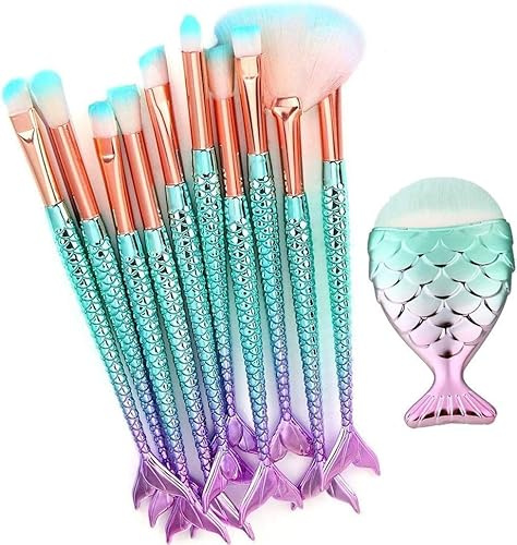 11-teiliges Meerjungfrau-Make-up-Pinsel-Set, Beauty-Pinsel-Set, professionelle Grundierung, Concealer, Kosmetik, Mischpinsel-Werkzeug