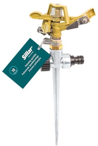 Irrigatore a pulsazione Sillar, irrigatore da prato con portata di 7 metri, superficie di irrigazione di quasi 200 metri quadrati, controllo della rotazione e dello spruzzo, irrigazione ampia