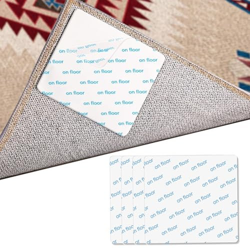 Rug Grippers, 4 Pieces Anti Slip Rug Grips, Rug Stickers for Wooden and Hard Floors, Washable Carpet Tape Reusable Rug Anti Slip Pads, White Square 10 x 10 cm