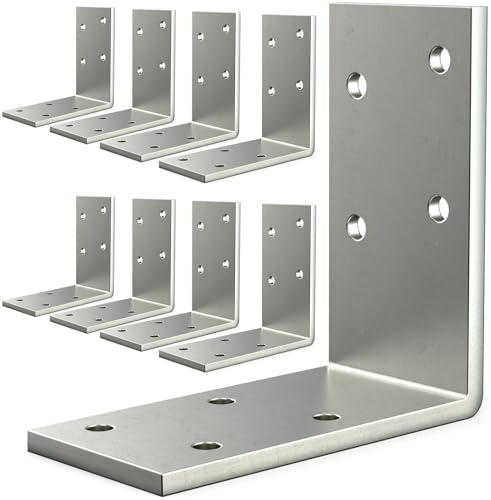 KOMOHOM (8PCS) L Brackets Heavy Duty,90 Degree Angle Bracket,Galvanized Corner Brace, Angle Iron,for Wood 90 Degree L Shape Bracket,3x3Metal Angle Shelf for Wood Beams Framing Fence