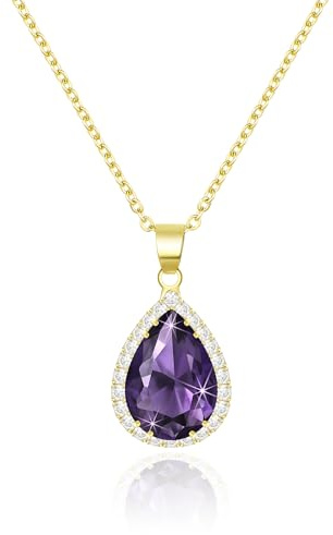 Linawe Collar con colgante de amatista para mujer, cadena de oro, diamante morado, piedra natal de cristal, collar con colgante, collares de oro para mujer, conjunto de joyas de moda