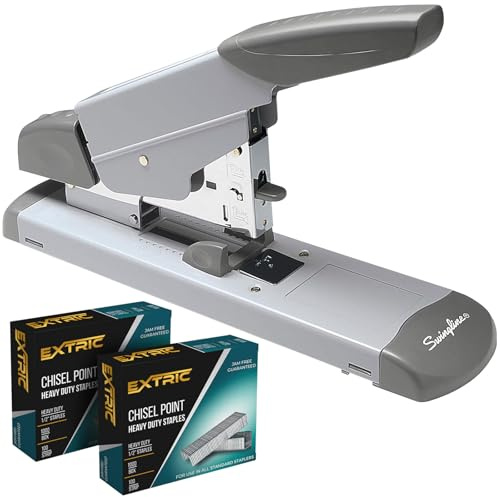 Heavy Duty Stapler - 160 Sheet Capacity, Alignment Guide - Includes 2,000 Heavy Duty Staples, Stapler Heavy Duty Jam Free Desktop Stapling, Platinum, Gift Bundle