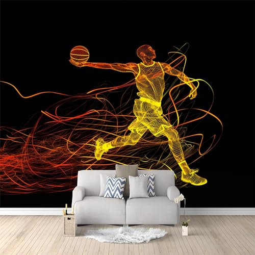 Fototapete 3D-Basketballspieler Gelb Schwarz 3d Effekt Tapete Fototapetens Vlies Tapeten Vliestapete Wandtapete Moderne Wand Wandbild Schlafzimmer Spielzimmer Wohnzimmer Deko 300 x 210 cm