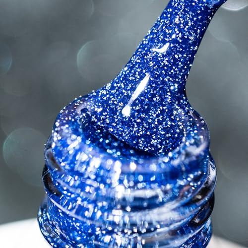 BURANO Reflective Glitter Gel Nail Polish, Royal Blue UV LED 7.3ml Sparkle Nail Polish Holographic Glitter Gel Curing Need for DIY Home S12